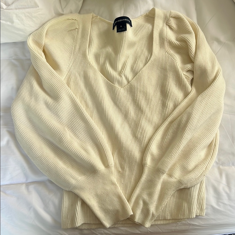 French connection balloon sleeve v neck sweater - cream - small